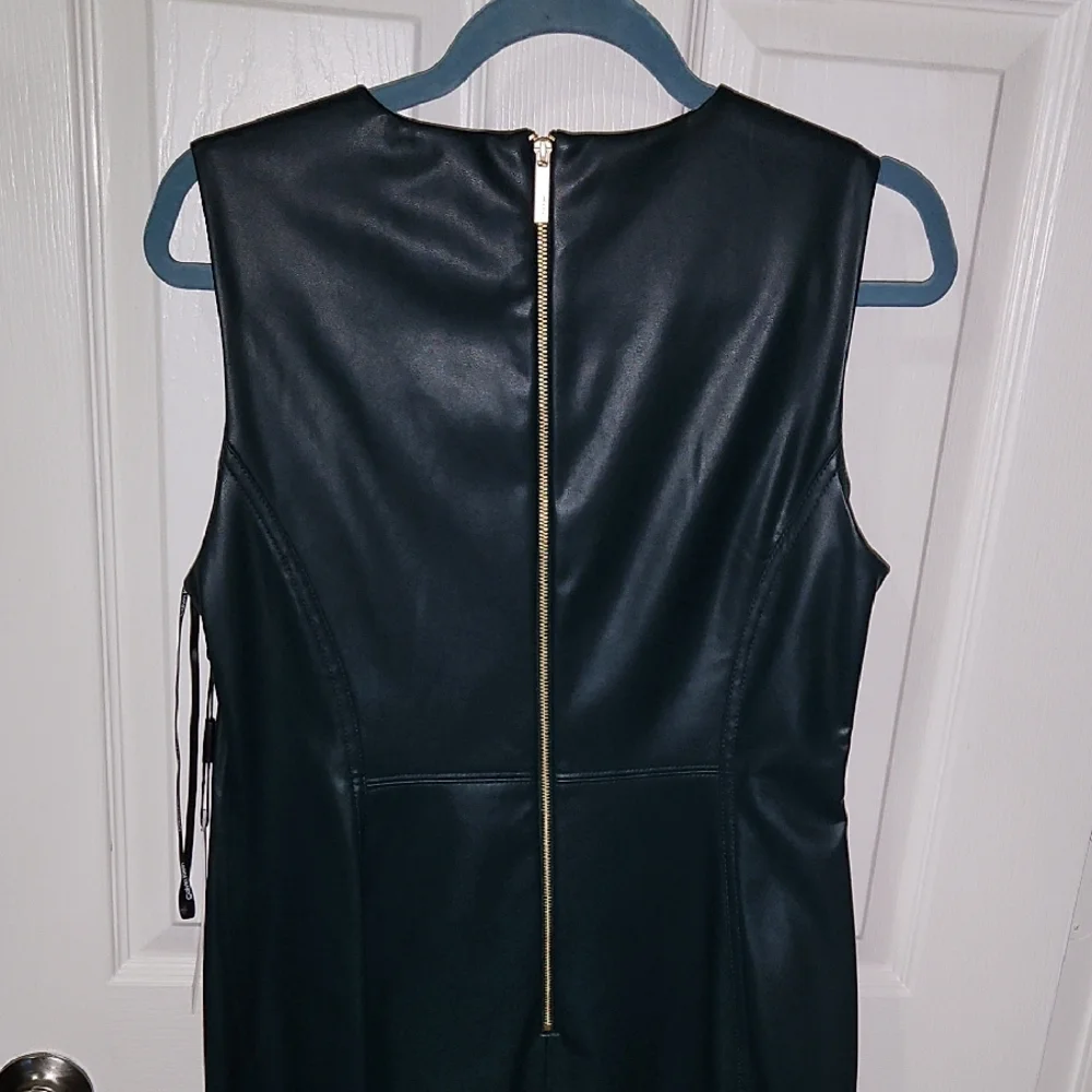 Calvin Klein Dark Forest Green Sleeveless Leather Dress - Picture 5 of 7